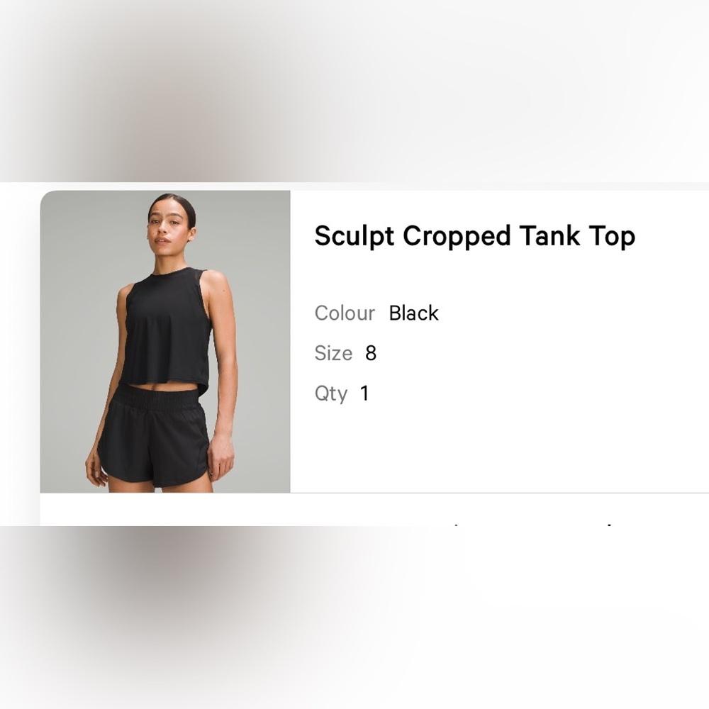 lululemon athletica Black Cropped Tank Top